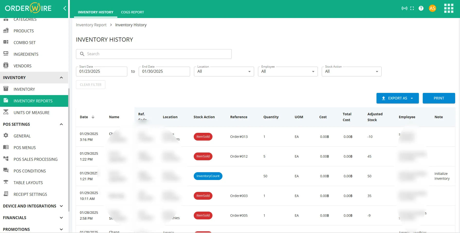 Inventory showing social media orders