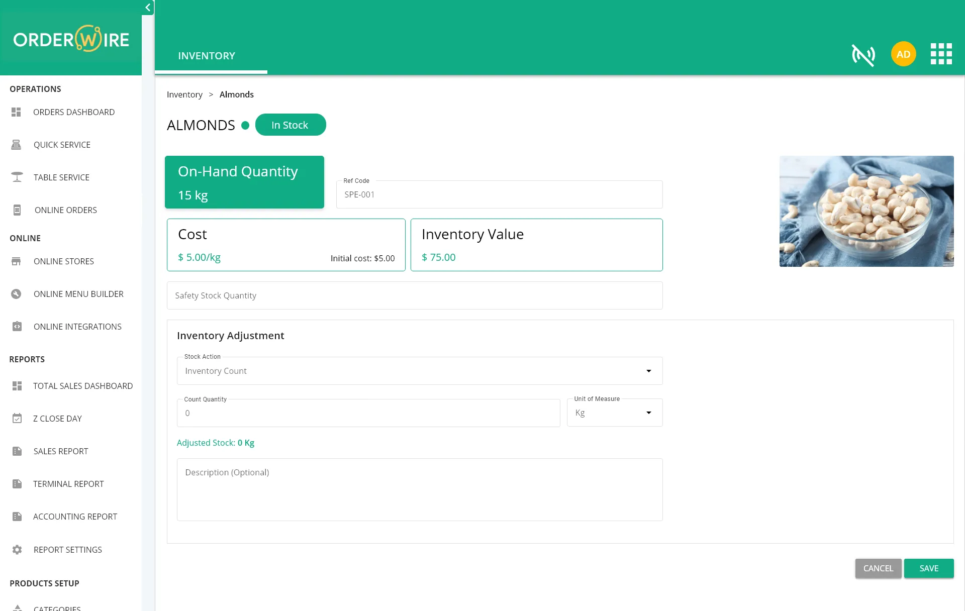 Inventory showing inventory managementhis